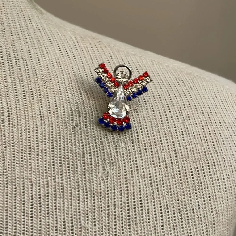 Vintage Ballou Red White Blue Rhinestone Angel Pin